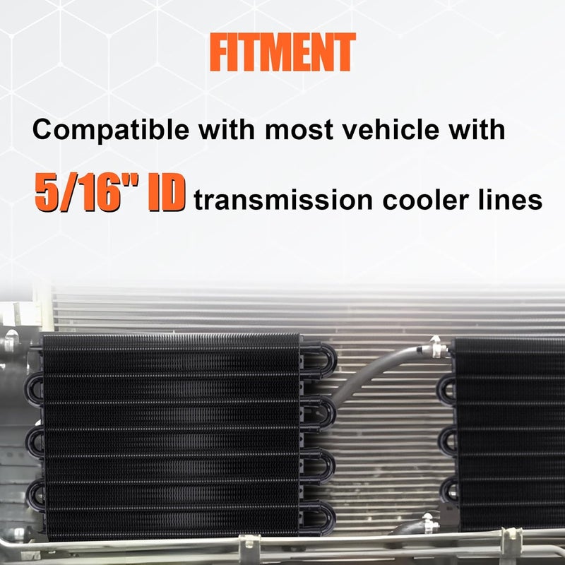 FILTERUP Upgrade 8 Pass Aluminium Transmission Oil Cooler, 5/16" Universal 8 Rows Tube and Fin Cooler Kit Engine with Hose Mounting - Image 5